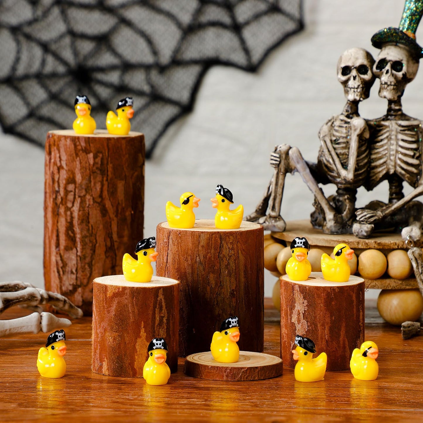 Gemscream 120 Pcs Halloween Mini Resin Pirate Tiny Ducks Little Cute Miniature Resin Duck Miniature Figures Ornament For Crafts
