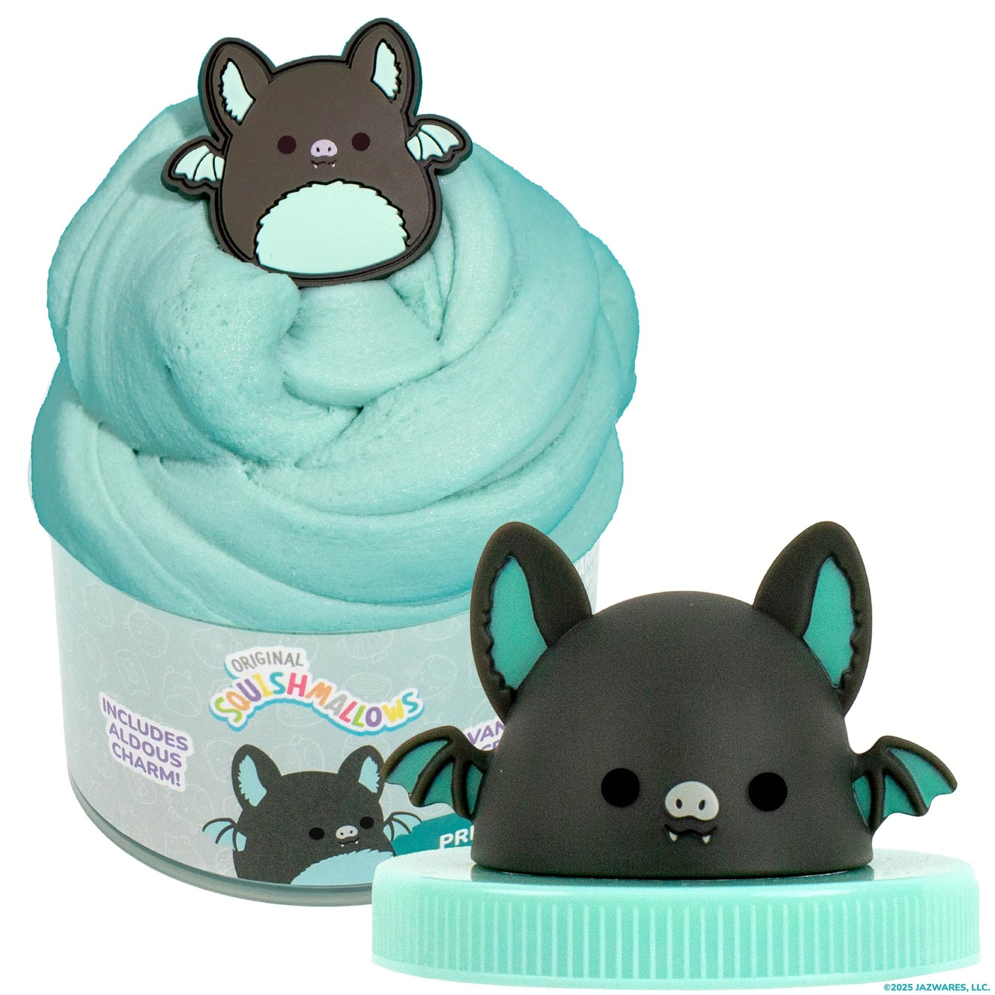 Original Squishmallows Aldous The Fruit Bat enhanced Cloud Slime  Vanilla-Scented  8 oz.  Storage Container with Figurine Topper  Rubber Charm  Goodie Bags Stuffers  Kids Party Favors  Sensory Toy