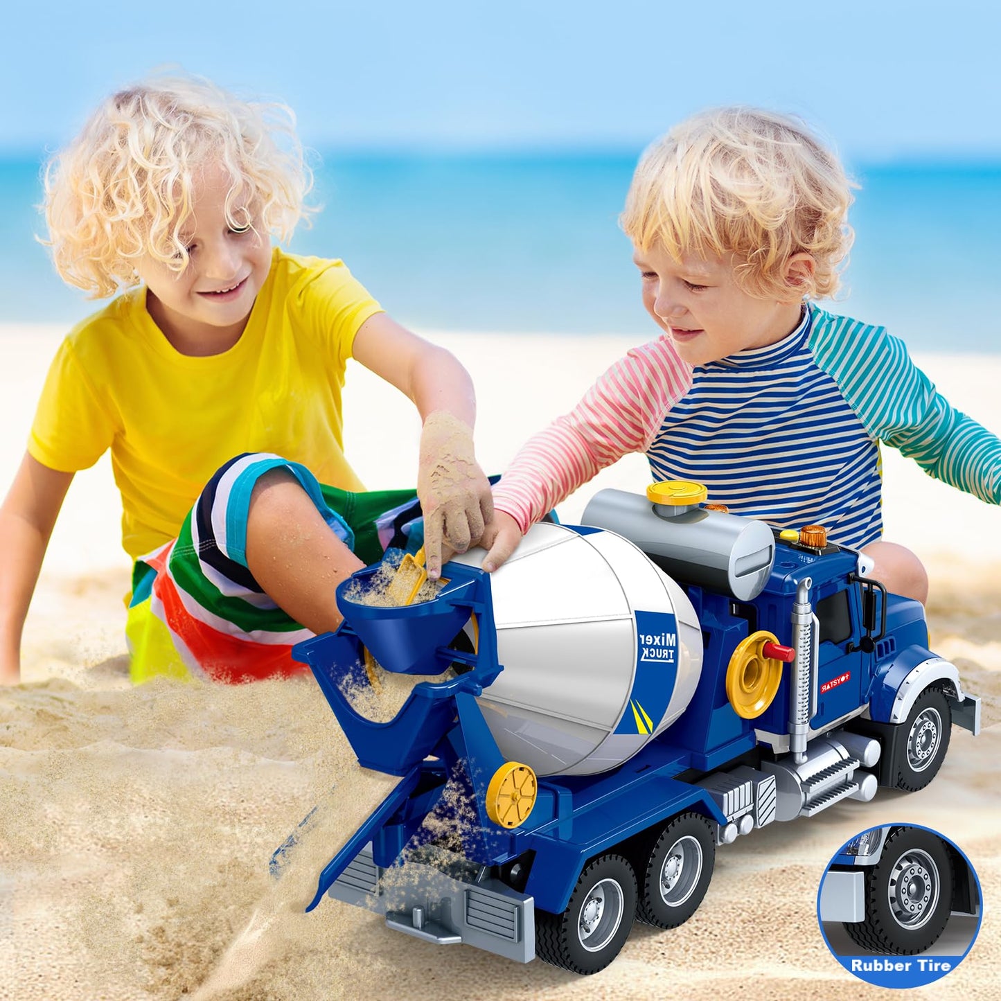 SpringFlower Toddler Trucks Toy, Large Mixer Truck Toy with Lights & Sounds, Truck Vehicle Boy Toy for 3 4 5 6 Year Old Boys, Ch