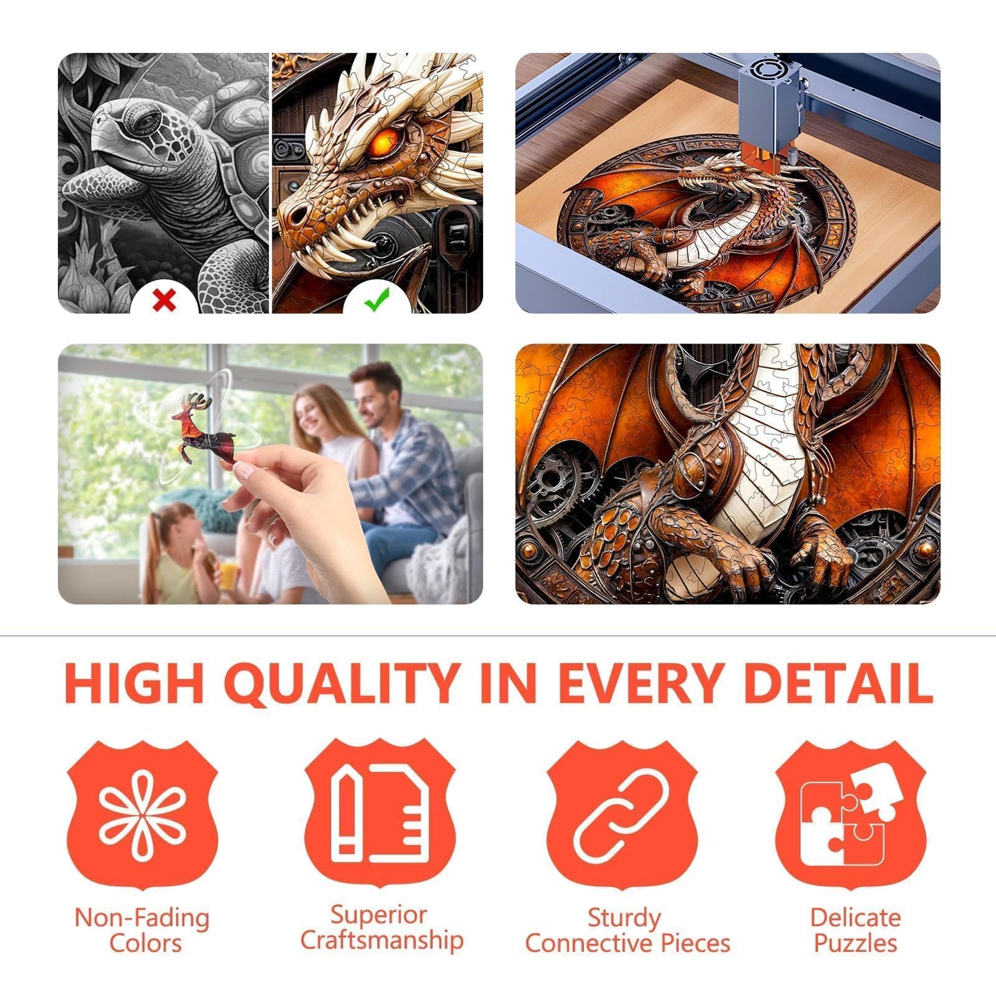 Wooden Puzzles for mature-themeds - Mechanical Dragon Puzzle  Unique Shape Wooden Jigsaw Puzzle  Wood Puzzles mature-themed  Good Gift Idea for Friends and Family (L-13.4 * 13.3in 300 Pieces)
