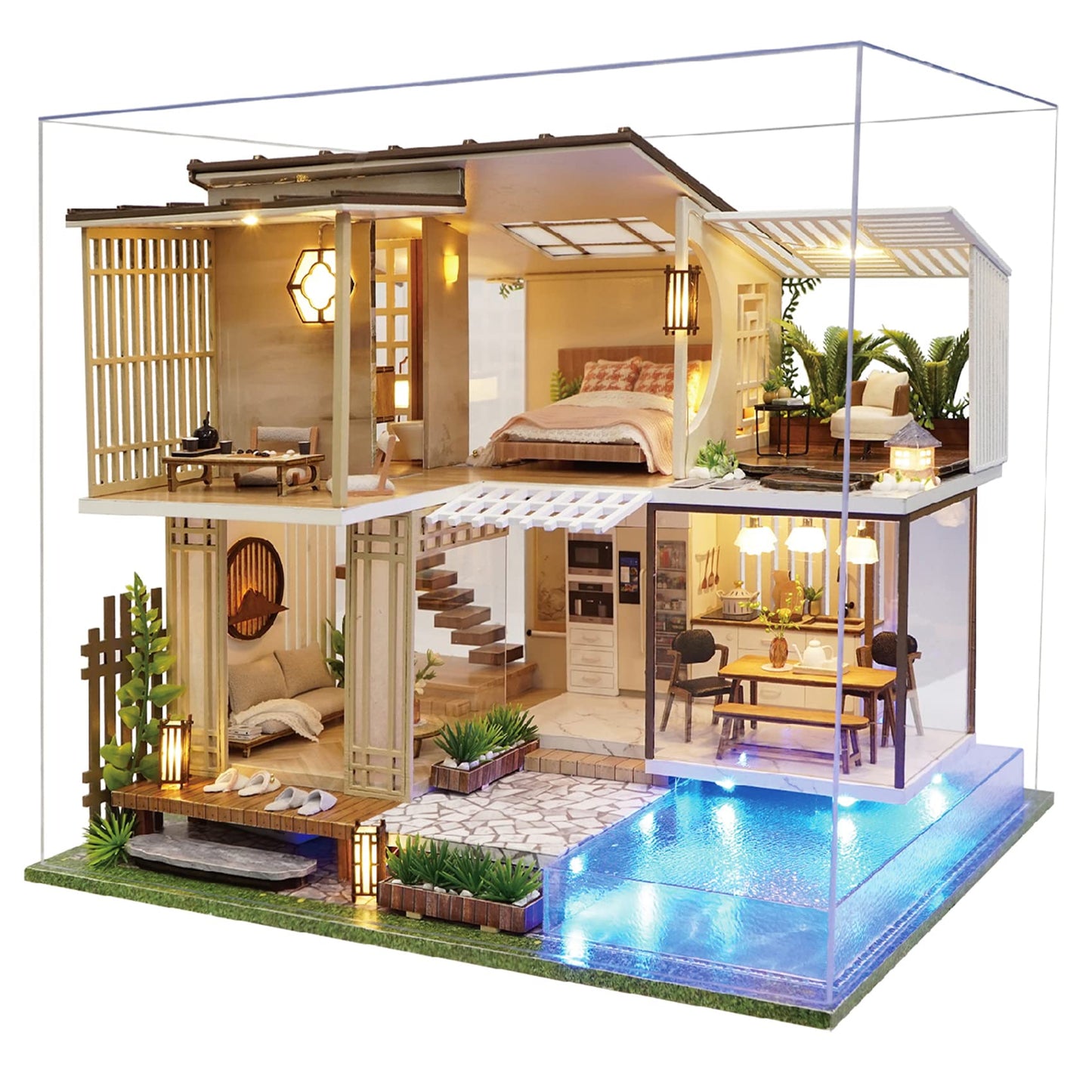 Spilay Dollhouse Miniature with Furniture DIY Wooden Crafts Doll House Mini Handmade Kit 1:24 Scale Creative Room Idea Gift for mature-themed Friend Lover (Elegant and Quiet with dust Cover Music Box)