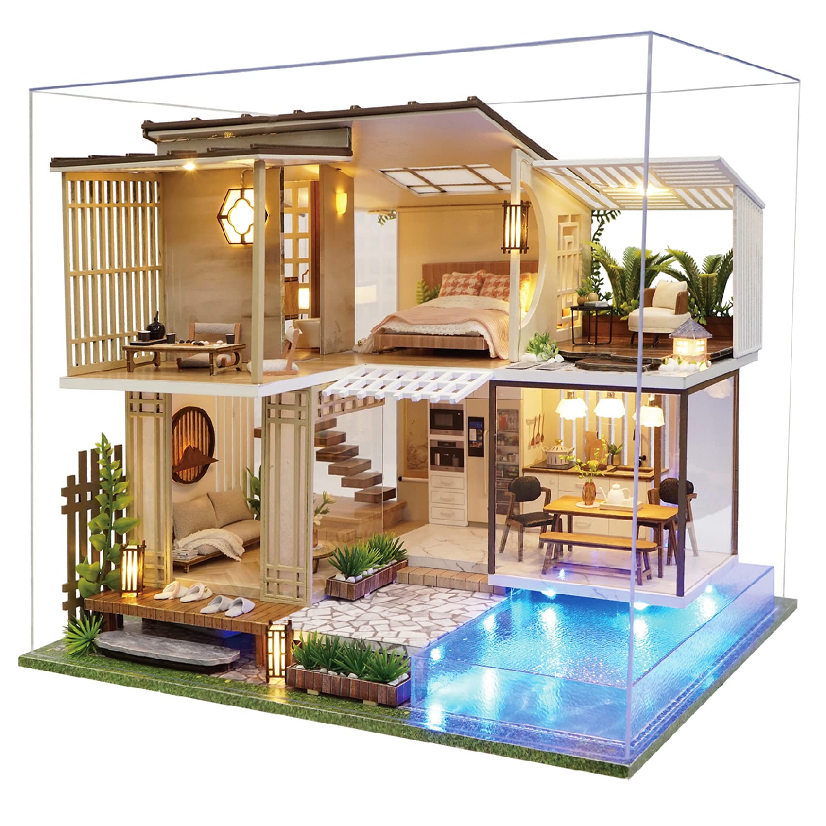 Spilay Dollhouse Miniature with Furniture DIY Wooden Crafts Doll House Mini Handmade Kit 1:24 Scale Creative Room Idea Gift for mature-themed Friend Lover (Elegant and Quiet with dust Cover Music Box)
