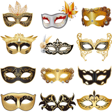 Sumind 12 Pieces Mardi Gras Masquerade Mask Venetian Carnival Mask Retro Punk Masks for Mardi Gras Fancy Costume Halloween Party