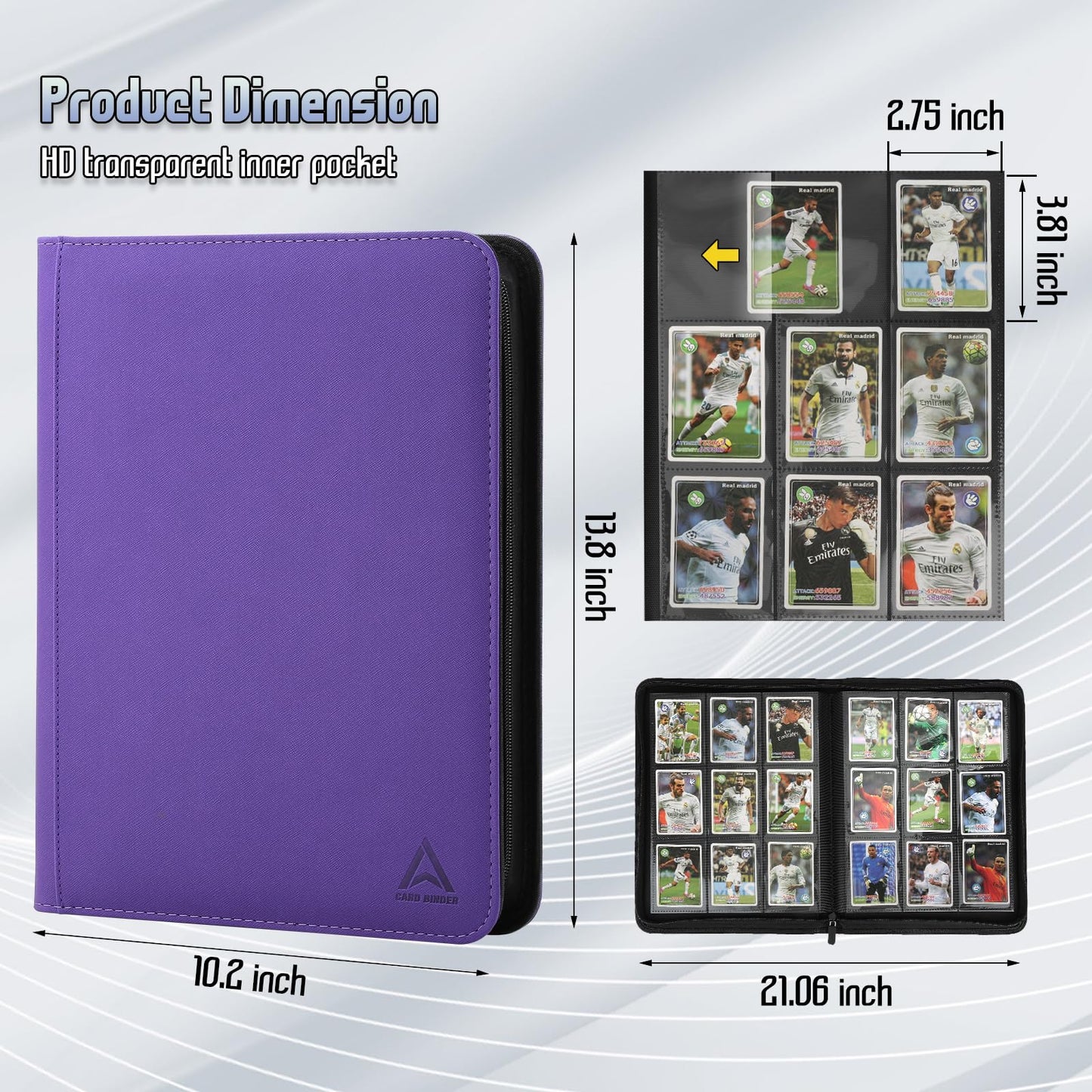 Arkeiliy Card Binder 9 Pocket  Double Sided Pockets Trading Card Binder with 30 Sleeves  enhanced Zip Trading Card Holder Collector Album Holds 540 MTG (Purple)