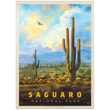 MyPuzzle Saguaro National Park: Desert Daybreak  Vintage Poster - enhanced 1000 Piece Jigsaw Puzzle for mature-themeds