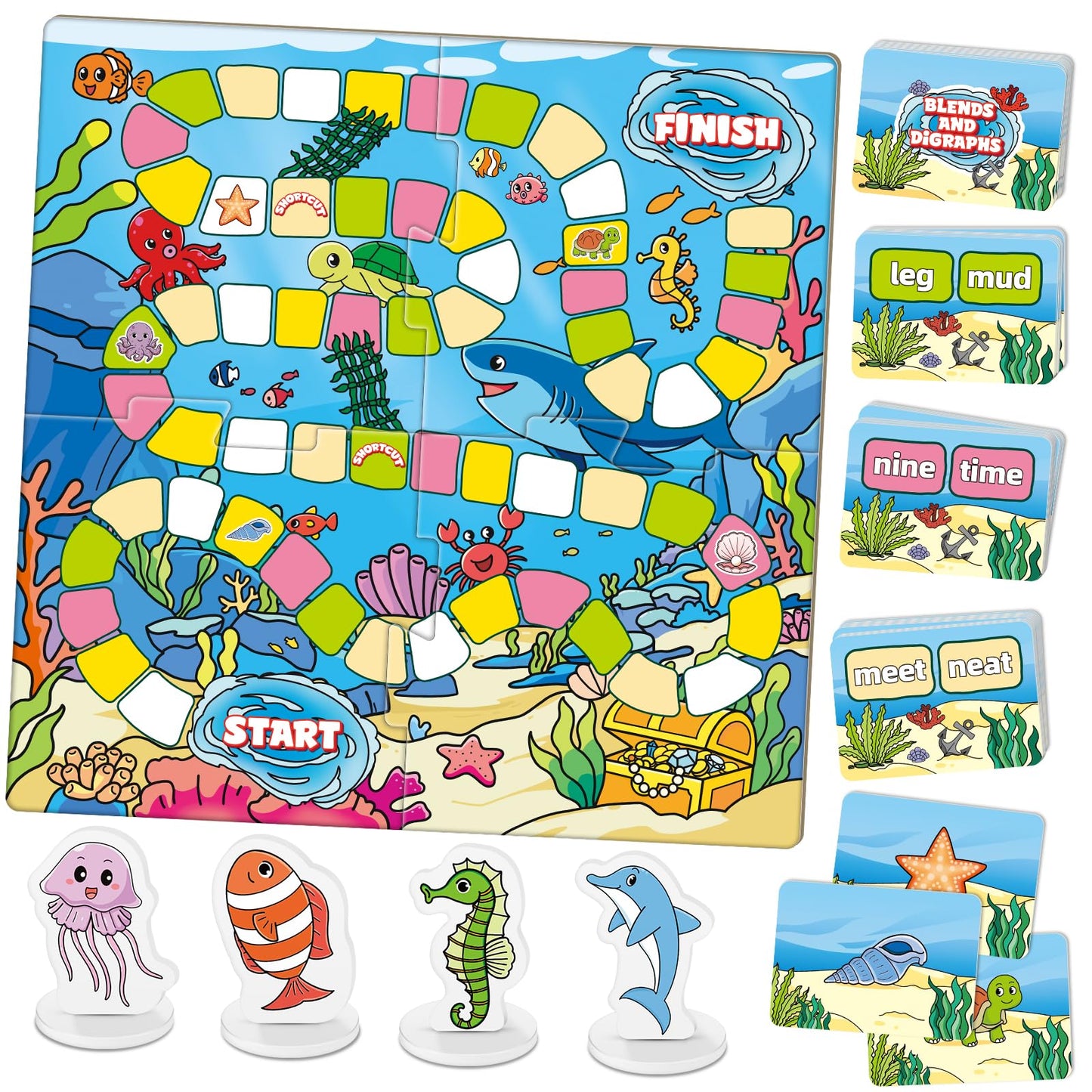 Broytain Word Ocean Phonics Board Game For Kids,Educational Learning Word Board Games For Boys And Girls,Reading And Spelling Wo