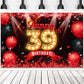 Happy 39th Birthday Banner Backdrop Red and Black 39 Years Old Background Bday Decorations for Women Men Photography Party Suppl