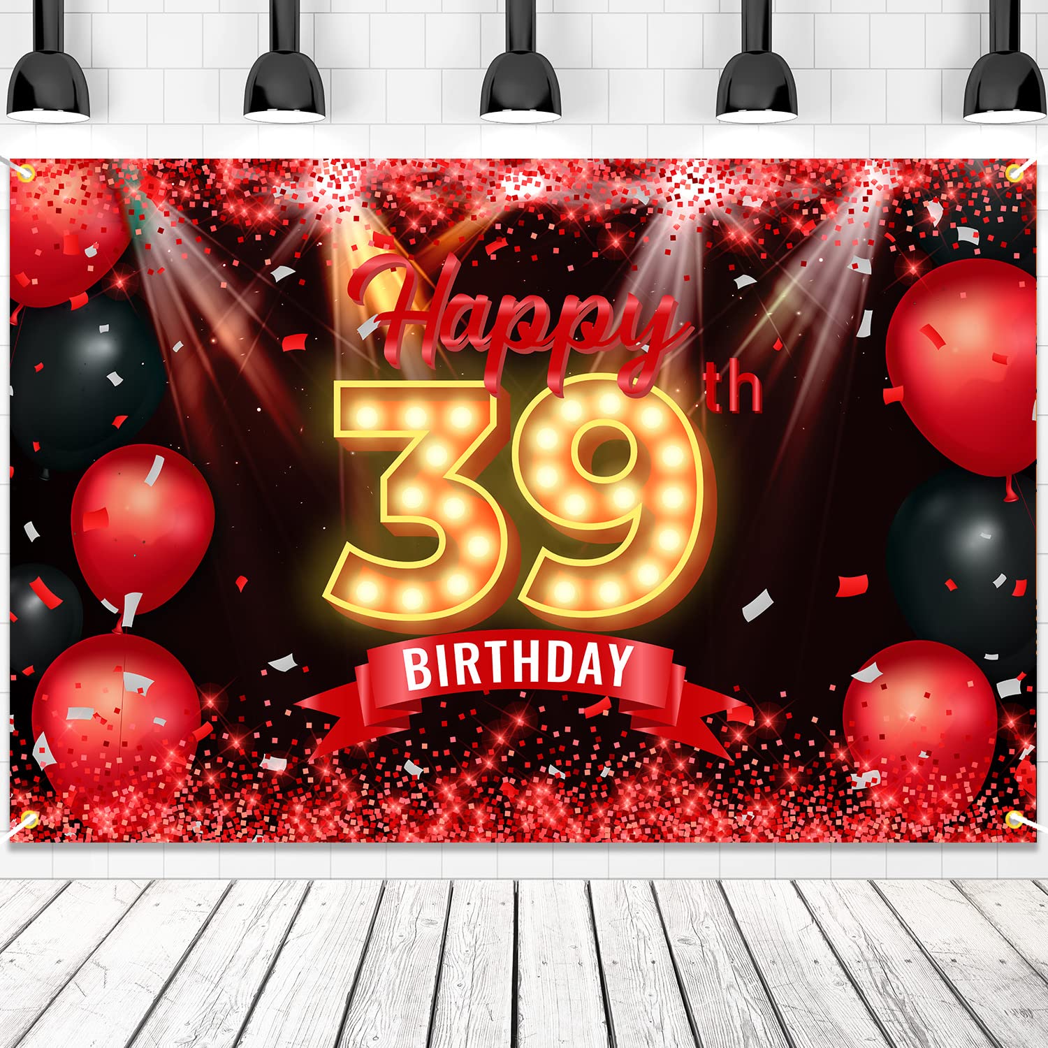 Happy 39th Birthday Banner Backdrop Red and Black 39 Years Old Background Bday Decorations for Women Men Photography Party Suppl
