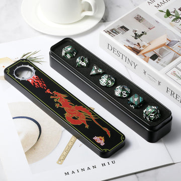 Stripe D&D Dice,DNDND Metallic Glitter Stripes Dice with Gift Metal Box for Dungeons and Dragons Tabletop Game (Green Stripes)