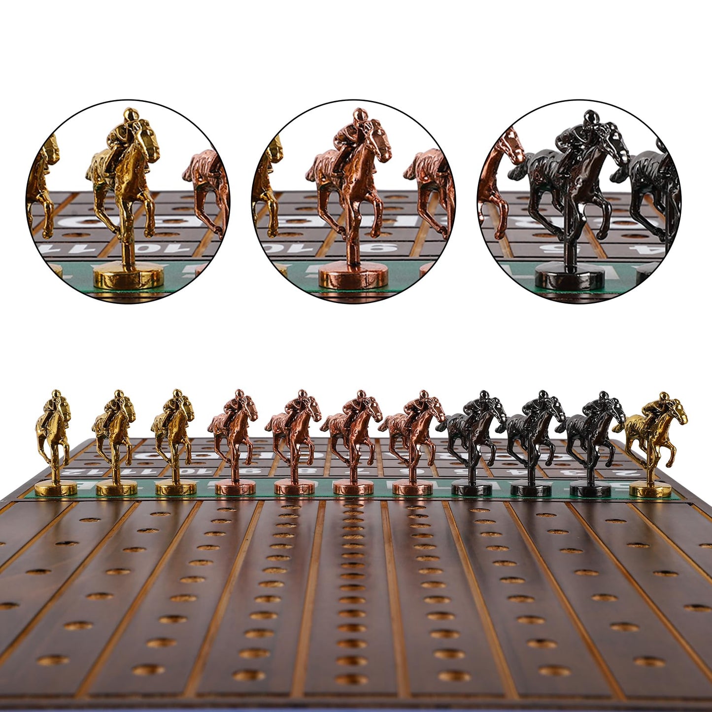 Medikaison Large 21 Inches Horse Racing Board Game Thickened Wood Metal Horses Finish Line Horse Race Game for Party and Gatheri