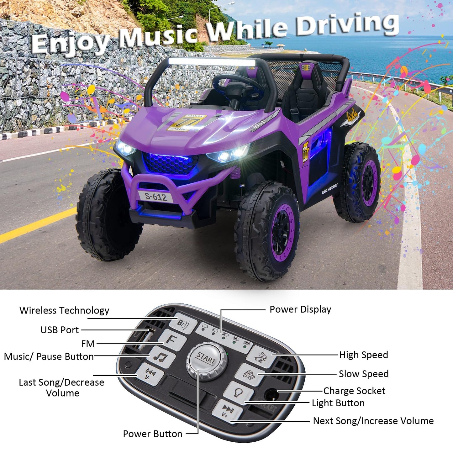 OLAKIDS 2 Seater Ride on Car for Kids, 12V UTV Kids' Electric Vehicles with Remote Control, Spring Suspension, Soft Start, Music