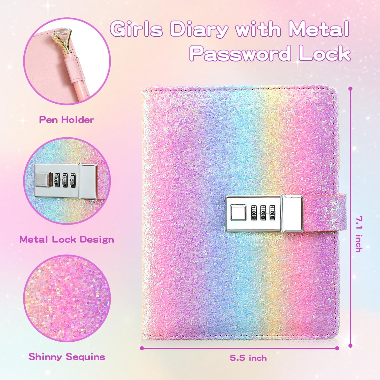 Jialili Diary With Lock For Girls, Password Locked Journals For Teen Girls, Secret Diary Gifts For 9 10 11 12 Year Old Girls, Ki