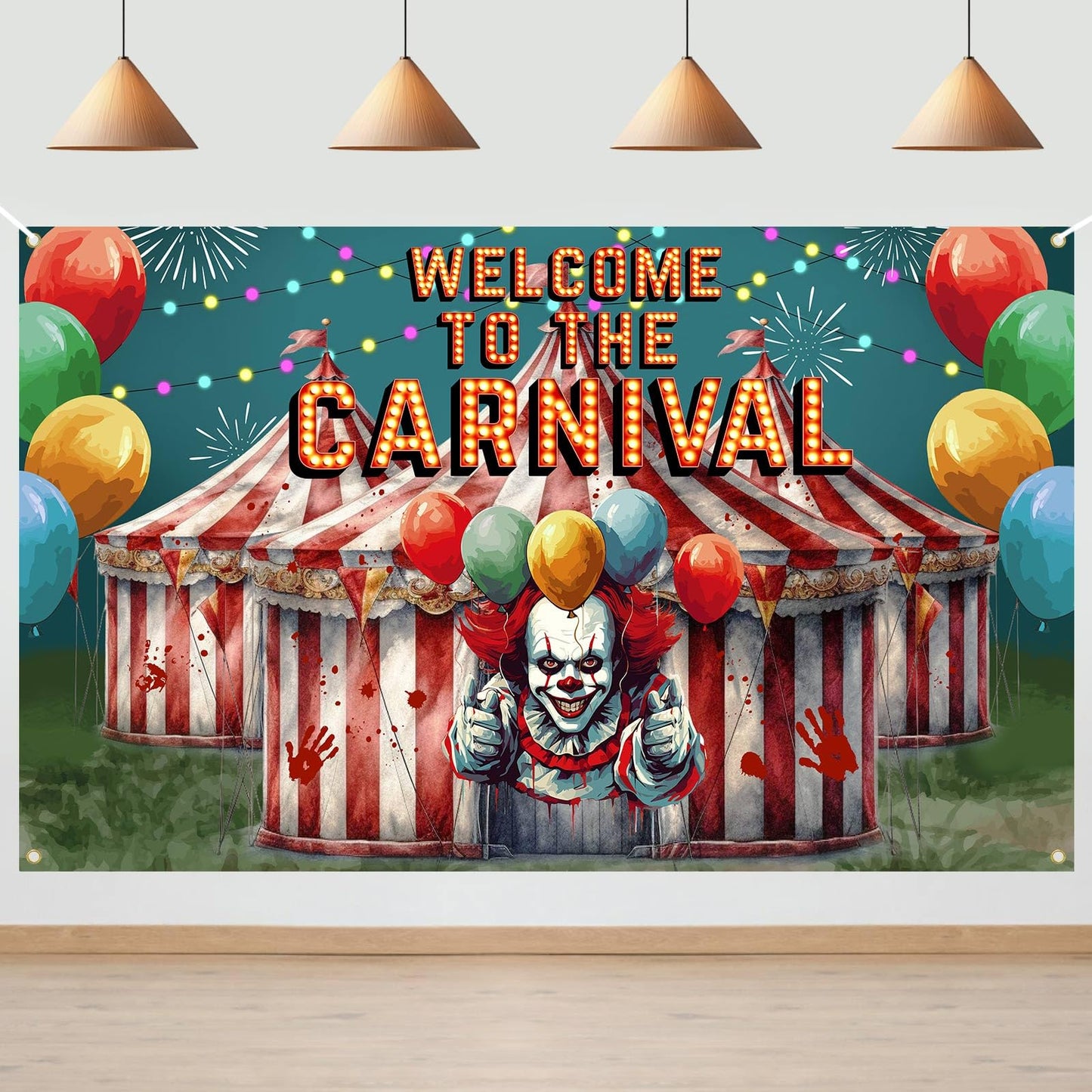 Avezano Halloween Circus Decorations Creepy Carnival Banner 6 x 3.6 ft Scary Circus Halloween Party Backdrop Indoor Outdoor