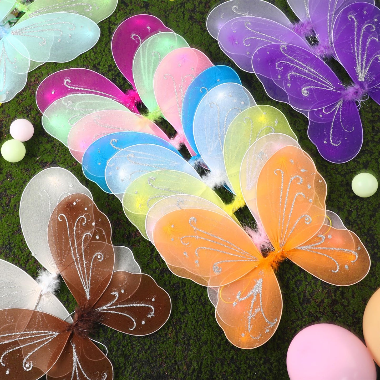 Riceshoot 30 Pcs Kid Fairy Wing For Girl Butterfly Wings Princess Cosplay Fairy Costume Christmas Halloween Birthday Dress Up(Cu