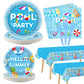 Tevxj 98 Pieces Pool Party Decorations Summer Beach Birthday Party Tablecloths Pool Surfboard Party Tableware Sets For Hawaiian Birthday Baby Shower Party Supplies Favors
