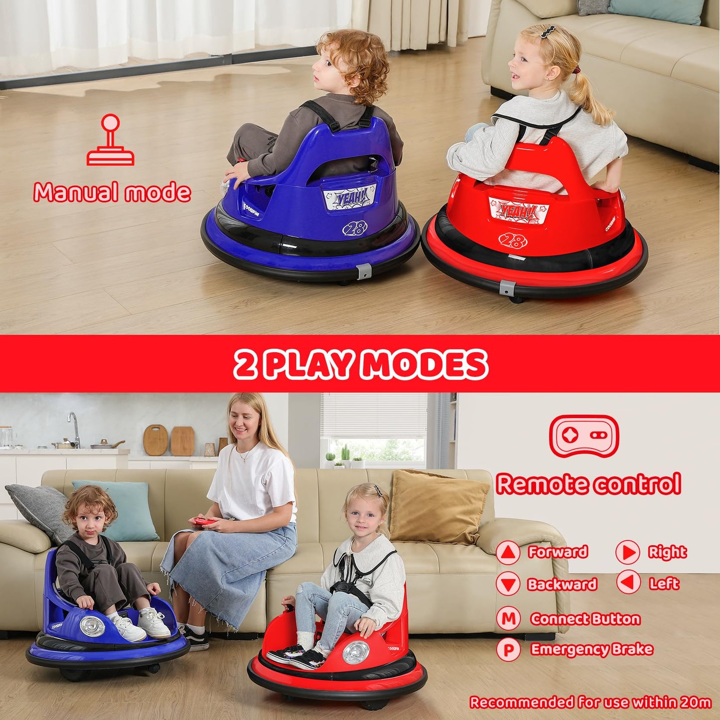 Elemara Kids Bumper Car, 1.9Mph Max, 12V Electric Car For Toddlers, 360Spin Bumping Car With Music, 5 Lighting Mode, Diy Sticker