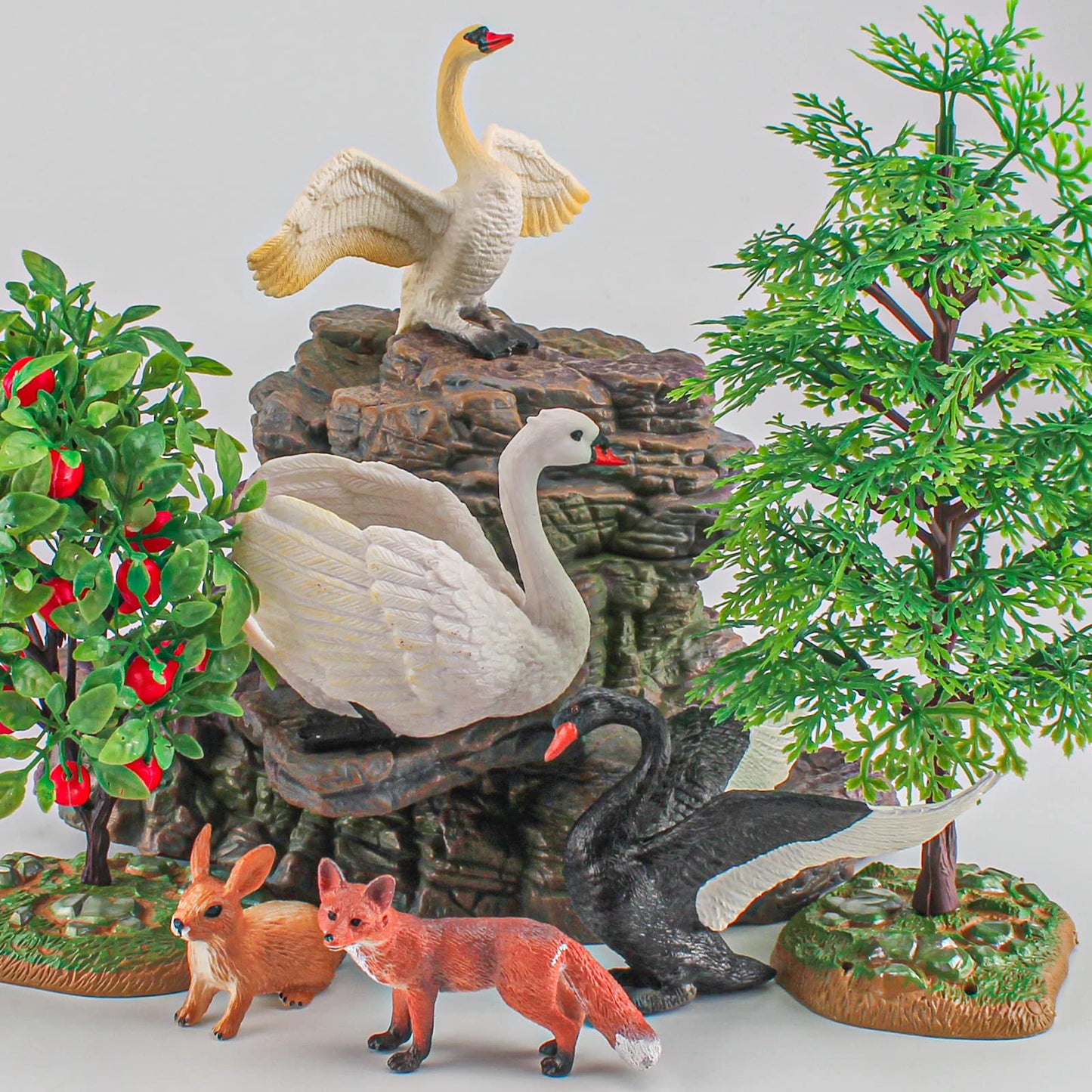 Lc Joycre 5Pcs Swan Figurine Black Swan Figure Goose Toy Swan Toy Rabbit Fox Animal Figure For Toddlers Preschool Animals Figure