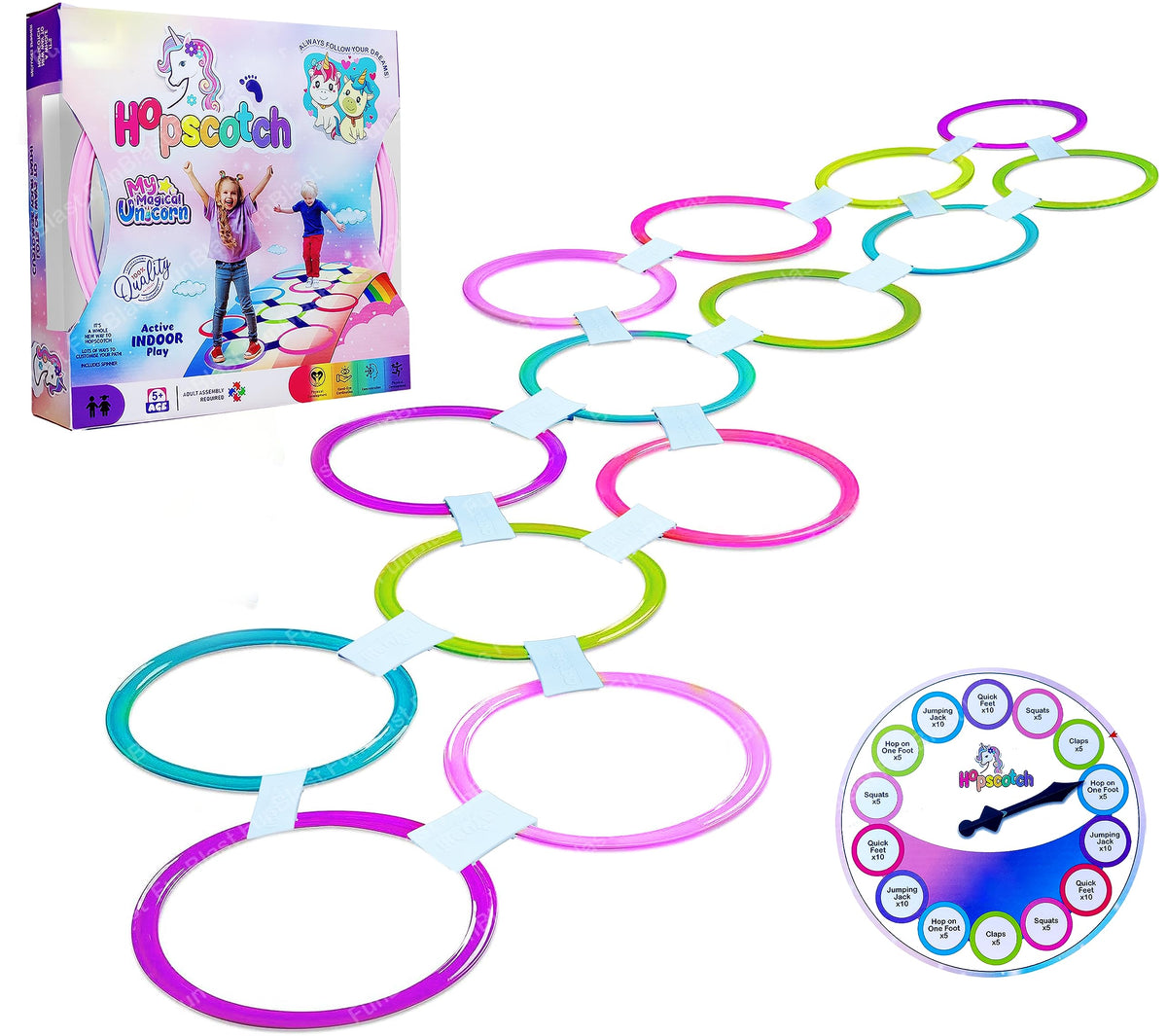 FunBlast Hopscotch Games  Indoor and Outdoor Active Play Rings Game for Kids  14 Rings and 18 Connectors Jumping Games, Educat