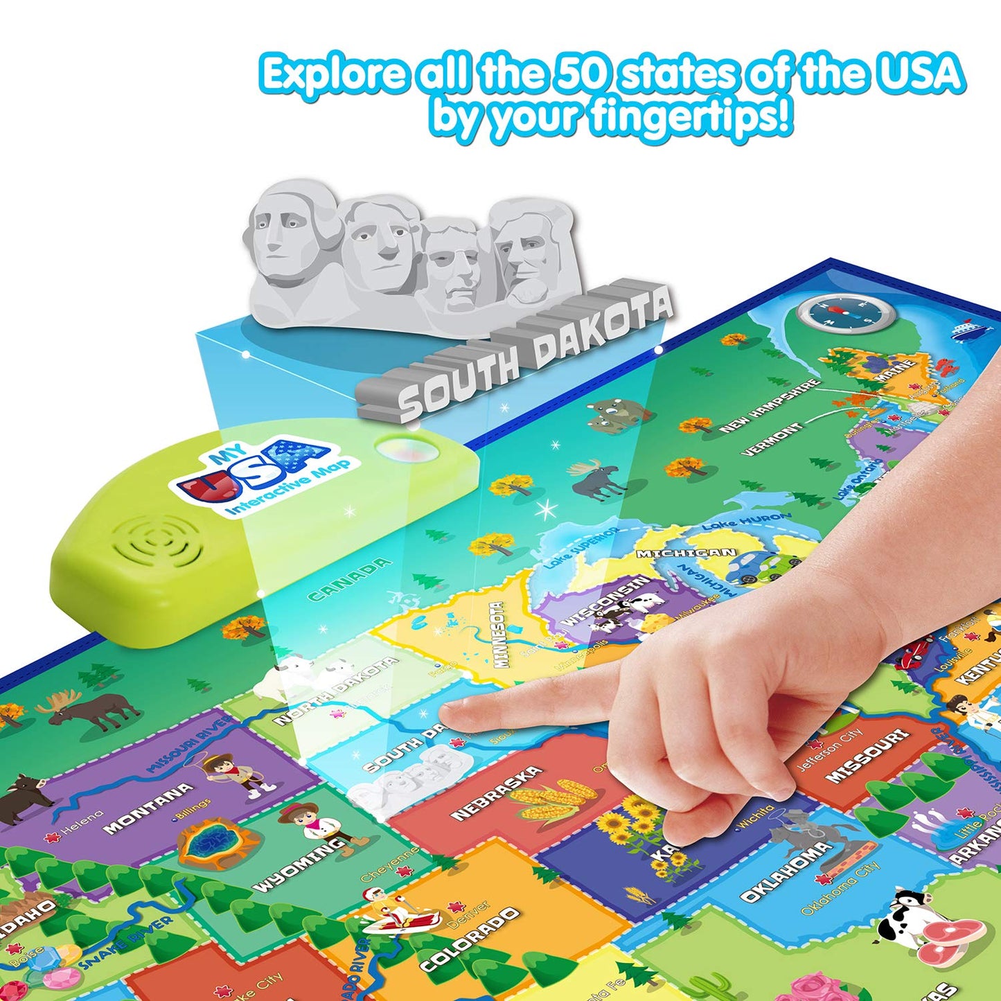 BEST LEARNING i-Poster My USA Map - Interactive Educational Toy for Kids 5-12 Years, Multicolor, Model 4227
