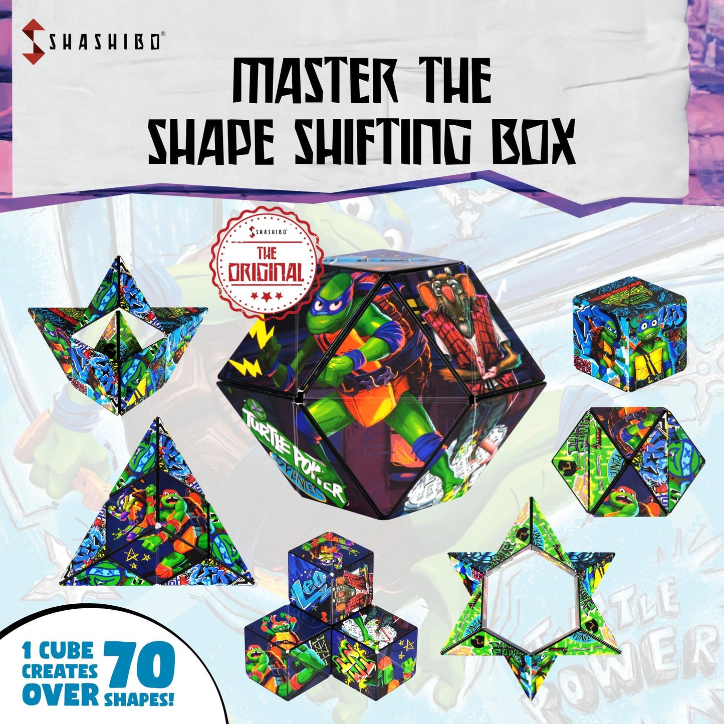 Shashibo Shape Shifting Box - Magnetic Fidget Cube, Leo Series 2, Turtles Design, 36 Rare Earth Magnets, Transforms into 70+ Shapes