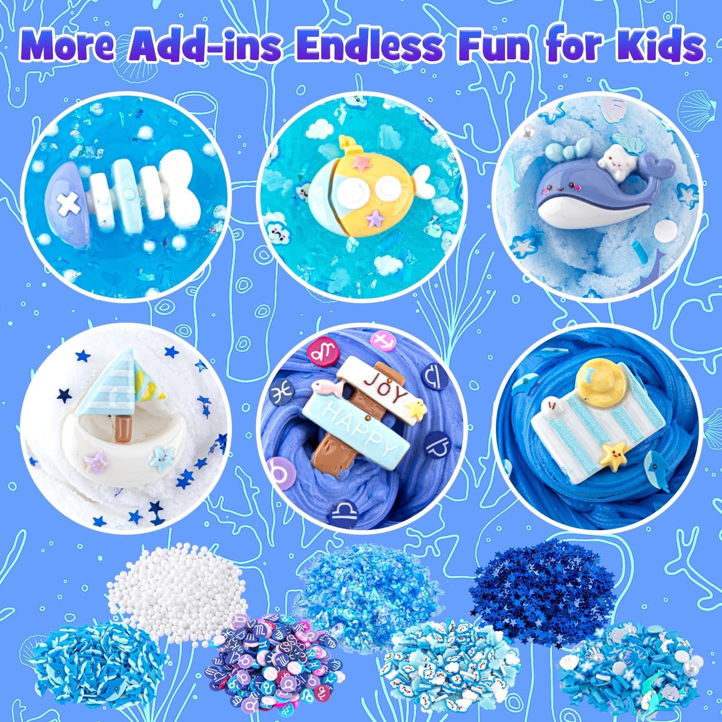 6 Packs Gradient Blue Slime Kit - Cloud Slime, Butter Slime & Clear Slime, Crunchy Slime For Kids With Various Slime Add-Ins, Non Sticky Slime Party Favors For Girls And Boys, 360Ml Kids Slime (Ocean)