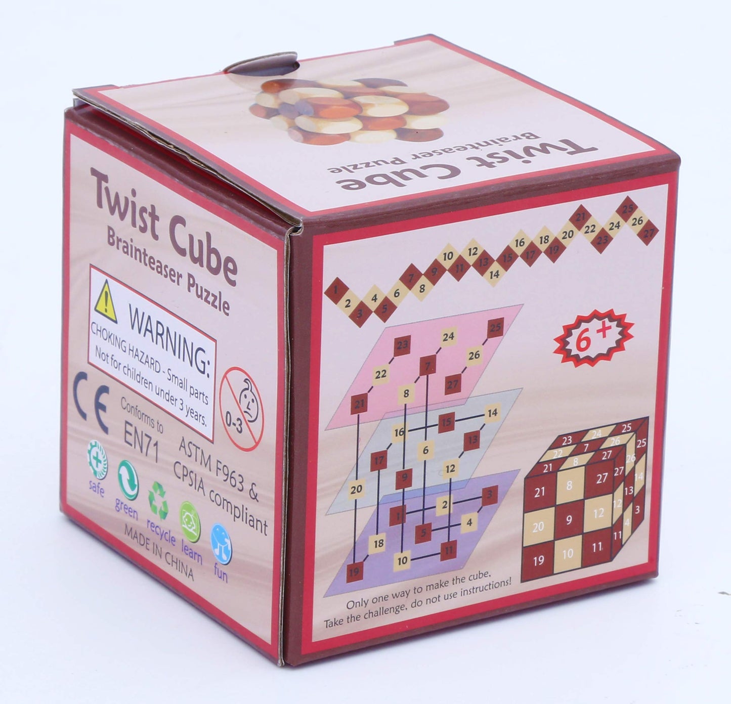 Toys of Wood Oxford Wooden Twist Cube IQ Puzzle - Natural Wood, 8cm - Brain Teaser for All Ages - Great Mens Gift & Stocking Stuffer