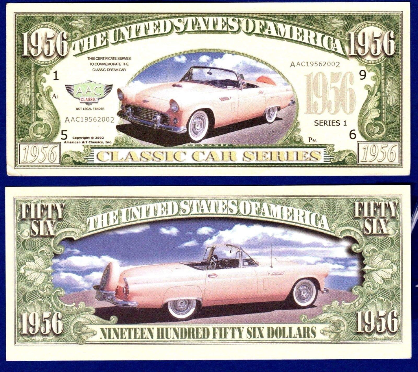 American Art Classics 1956 Thunderbird T-Bird Novelty Money Bills - Pack Of 10