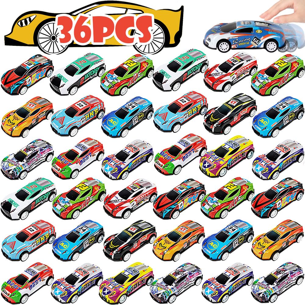 36 Pack Pull Back Toy Cars, Mini Die-Cast Race Cars Vehicles Bulk, Party Favor Cars Toys, Goodie Bag Stuffers, Pinata Fillers, T