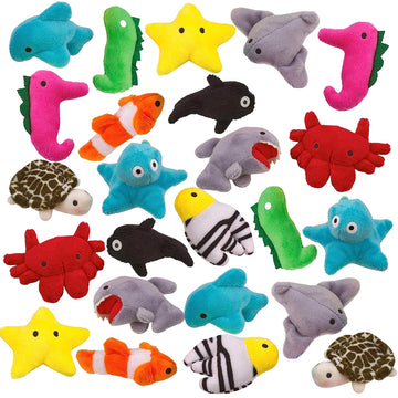 Playbees Assorted Sea-Life Plush Toys - 24 Pack - 3 Inch Soft & Cuddly Stuffed Animals For Kids, Babies, And Adults - Ideal For