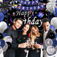 Black And Blue Birthday Decorations For Men Boys Women Girls, 75 Pcs Blue And Silver Party Decorations Happy Birthday Backdrop Banner Blue Black Silver Confetti Star Balloons Arch Tablecloth