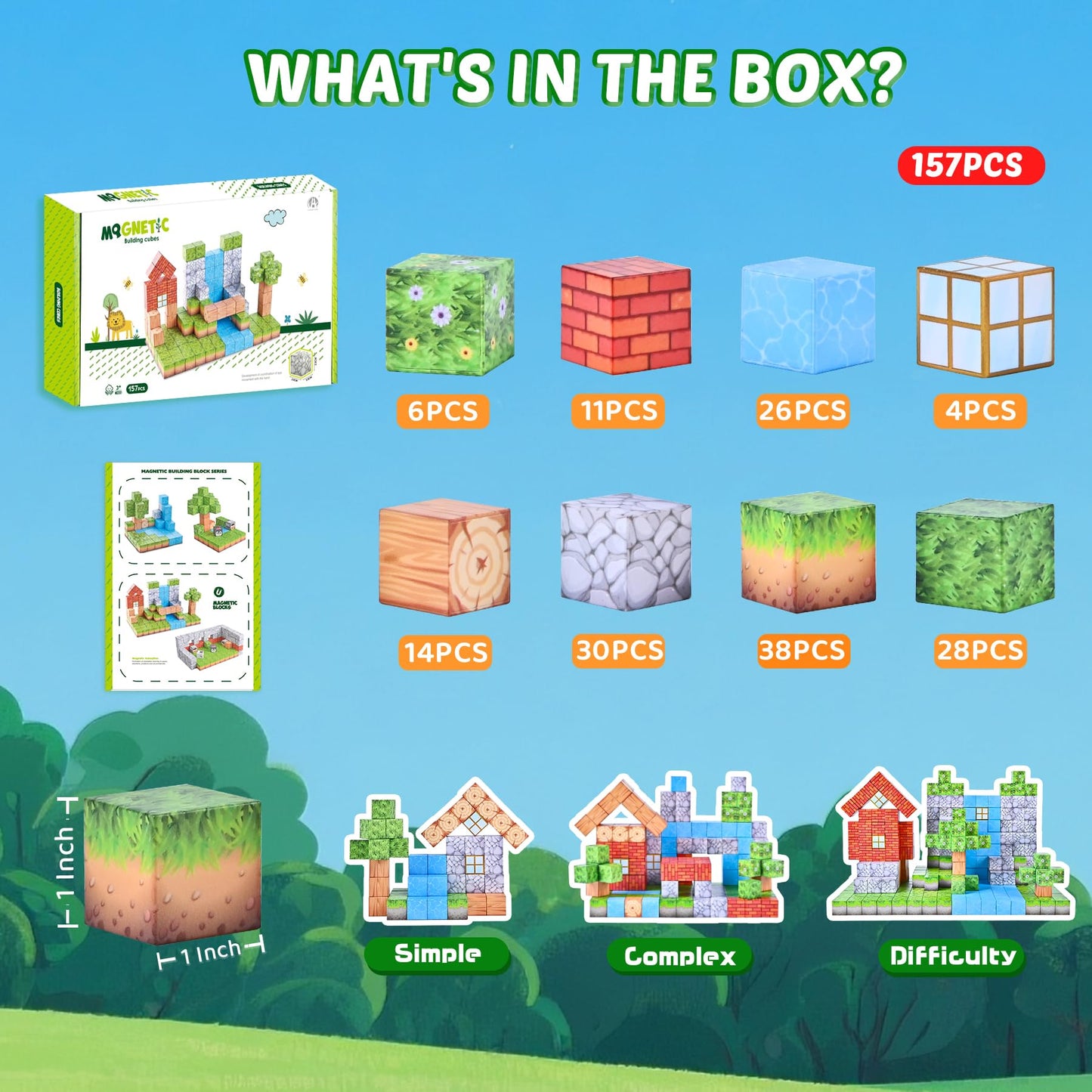 HOTERA Magnetic Blocks 157PCS  1 Inch Magnetic Building Blocks Set  Magnet Cubes Stacking Toy for Kids  STEM Montessori Sensory Toys  Christmas Birthday Gifts for Boys Girls Age 3 4 5 6 7 8 Years Old