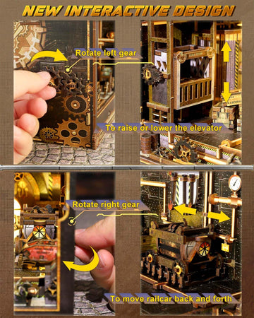 Ourmiao Book Nook Kit Mechanical Rhythm, Diy Booknooks Kit For Adults With Sensor Lights, Bookshelf Diorama Miniature Scenes Ins