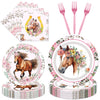 Horse Birthday Party Supplies Tableware - 96 Pcs Cowgirl Birthday Party Decorations, Horse Themed Party Paper Plates And Napkins