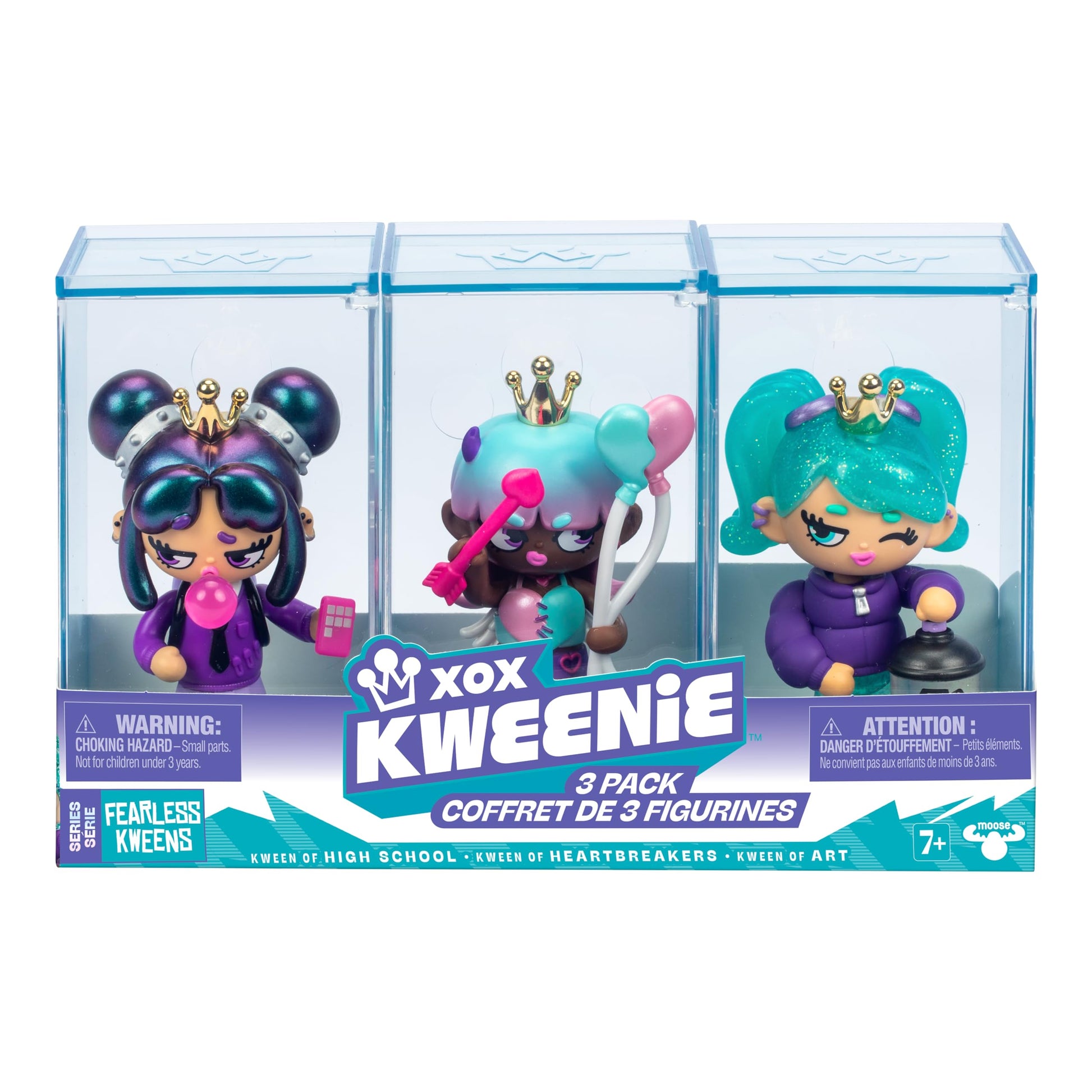 Xox Kweenie Fearless Kweens Series Premium Figurine And Display Case, 4 Inch/Approx 10Cm Tall Collectible Art-Toy, 3 Pack, Every
