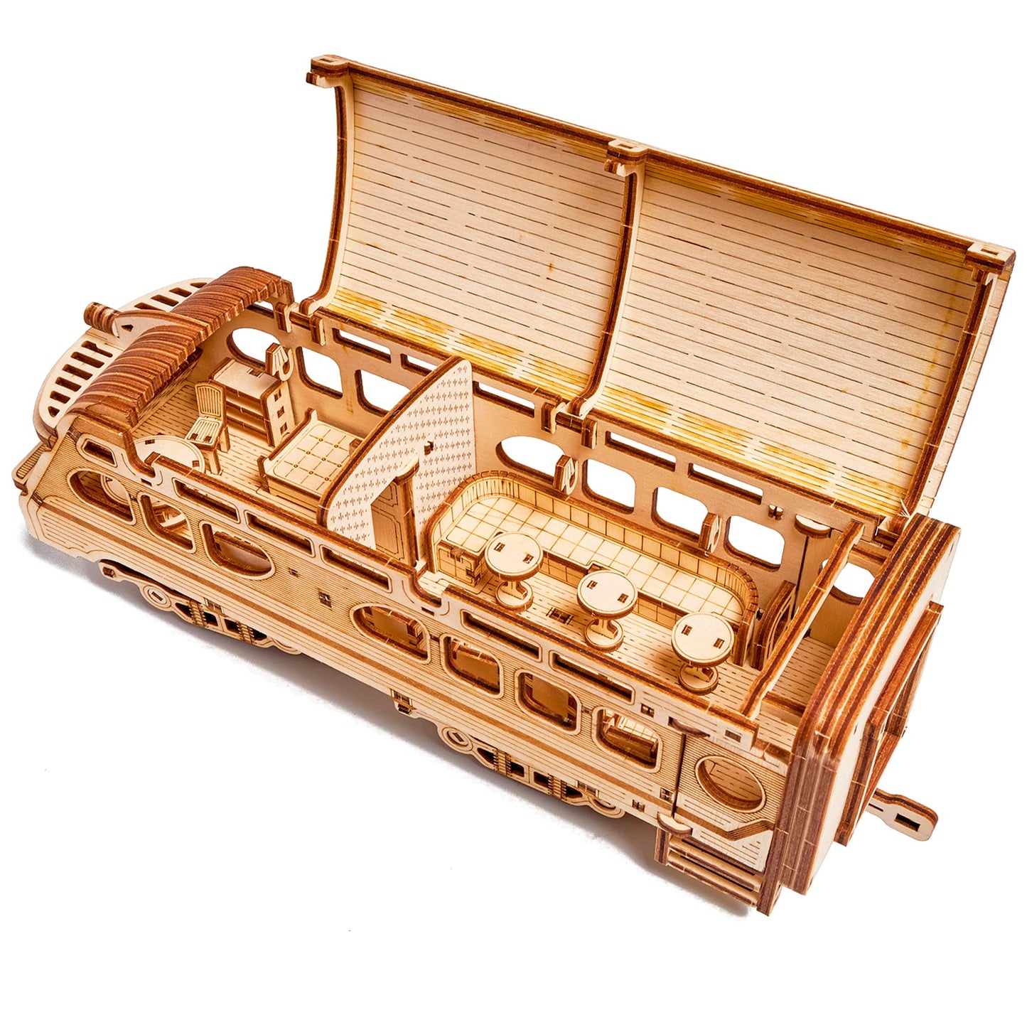 Wood Trick Atlantic Express Train 3D Wooden Puzzles For Adults And Kids To Build - 26.7X4 In - Rides Up To 9 Ft - Mechanical Loc