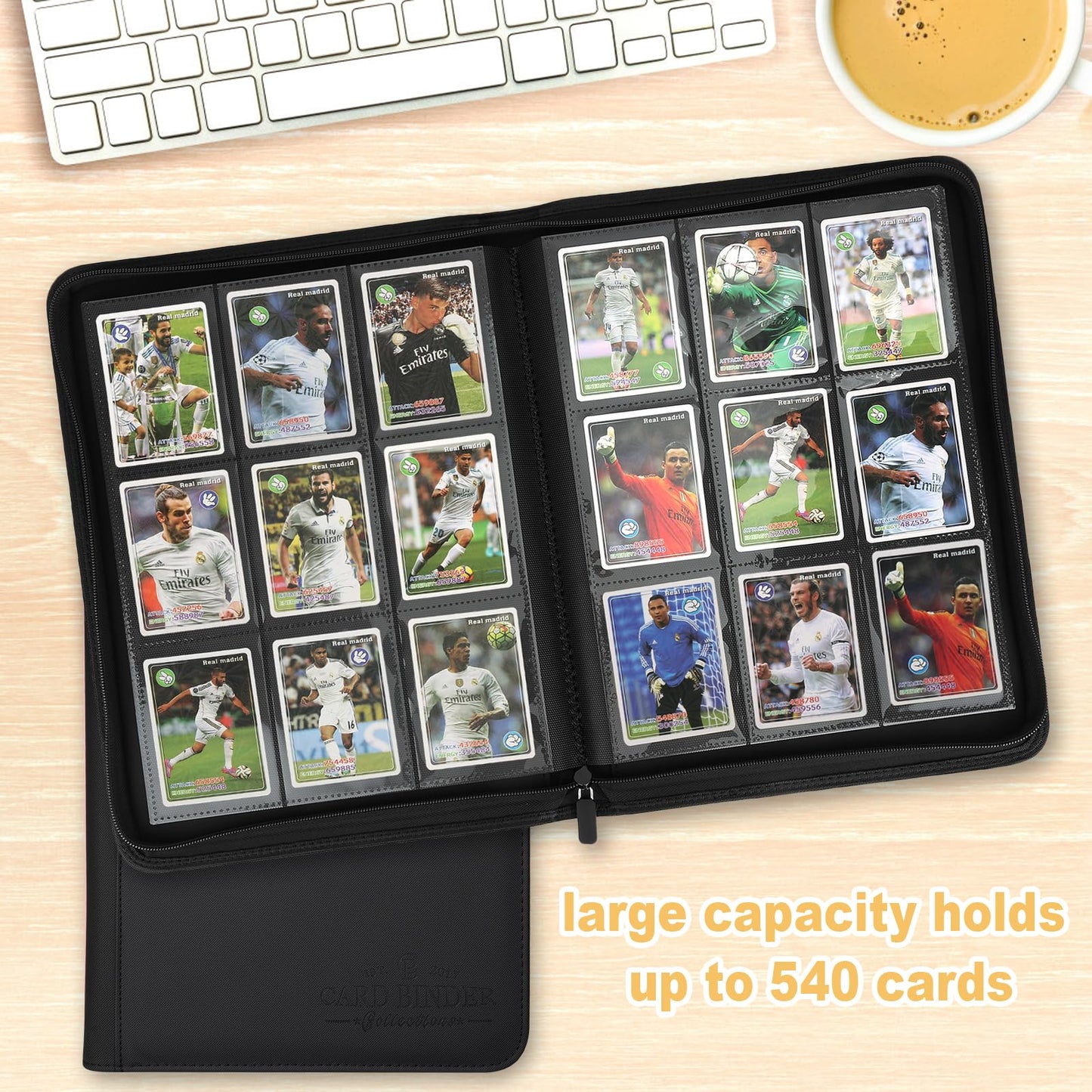 9 Pockets Card Binder enhanced Zip Trading Card Binder 540 Double Sided Pocket PU Collection Binder  Collector Album  Card Folder for MTG  TCG  Business Cards.(Black)