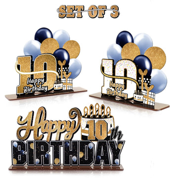 Lingteer Happy 10Th Birthday Gold Acrylic Table Topper Centerpieces Set - Cheers To Ten Years Old Birthday 10Th Bday Party Gift Decorations.