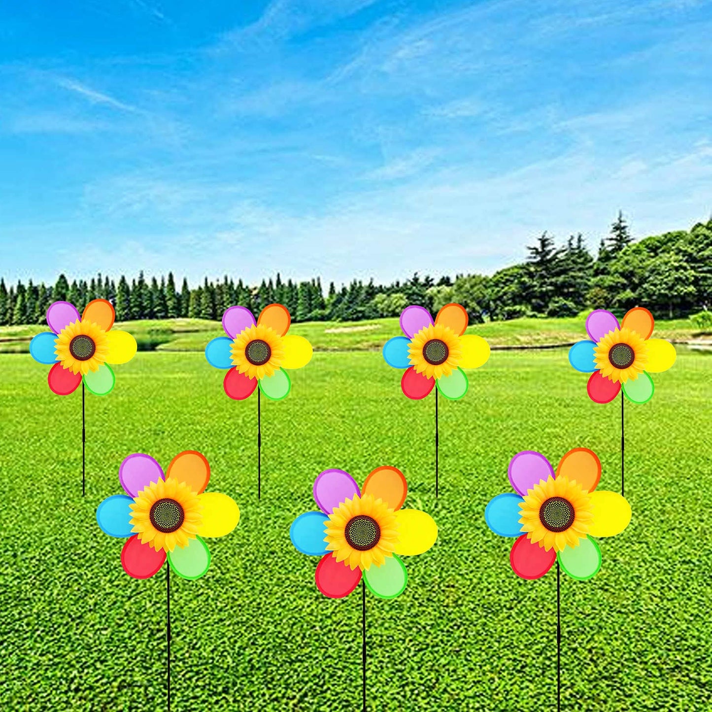 Frantlna Sunflower Pinwheels Outdoor Wind Spinners Yard Garden, Lawn Pinwheels Bulk Wind Toys For Kids, Colorful Flower Windmill