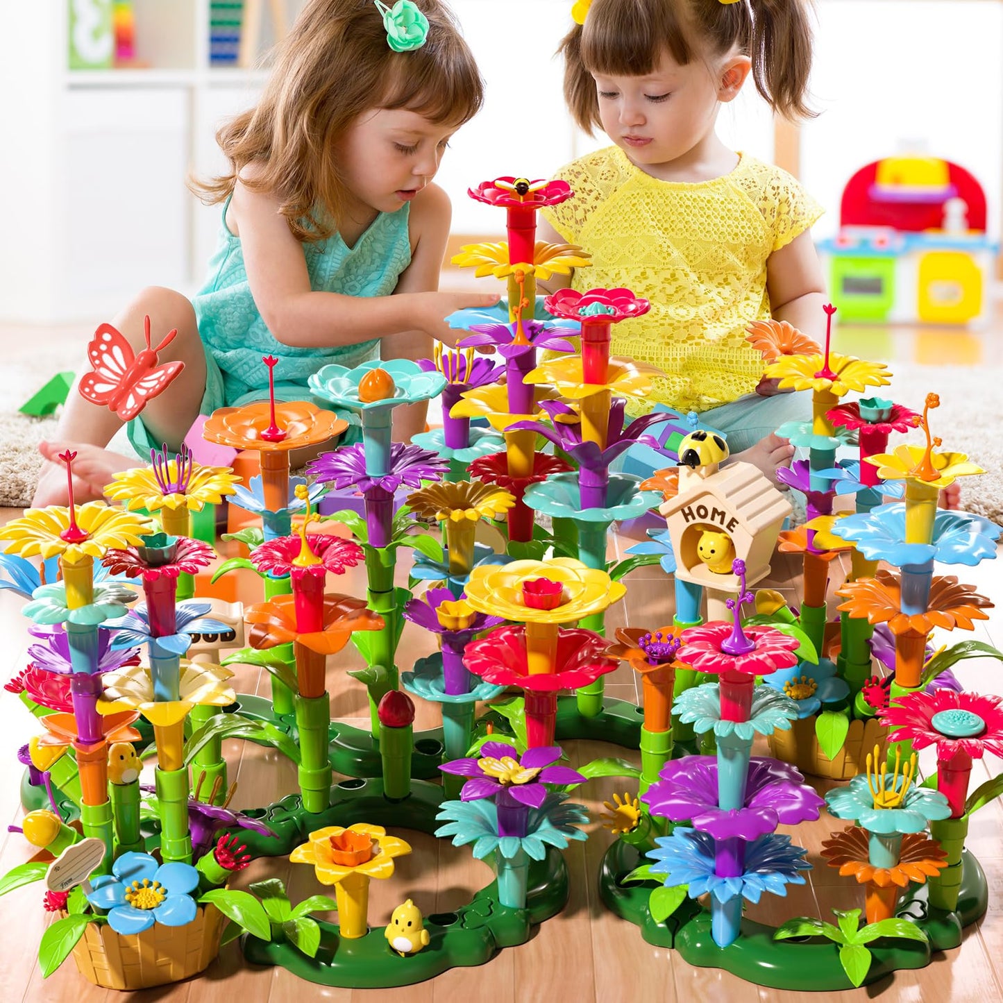 Temi 138 Pcs Flower Garden Building Toys For Girls Toys, Educational Stem Toy And Preschool Garden Play Set For Toddlers 3 4 5 6 7 8 Year Old Kids Boys Girls, Flower Stacking Toys For Kids Age 3-6