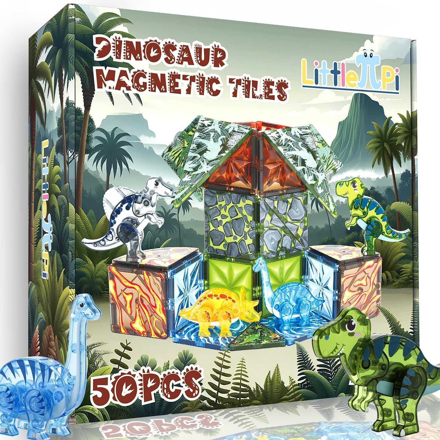 Magnetic Tiles Dinosaur Toys For Kids 3-5 5-7 For Boys Ages 2-4 Magnet Building Blocks Toddler Toy Dinosaurs - Educational For Toddlers 1-3 Stem Learning Resources For Kids Ages 3 4 5 6 7 8 - Dinosaur