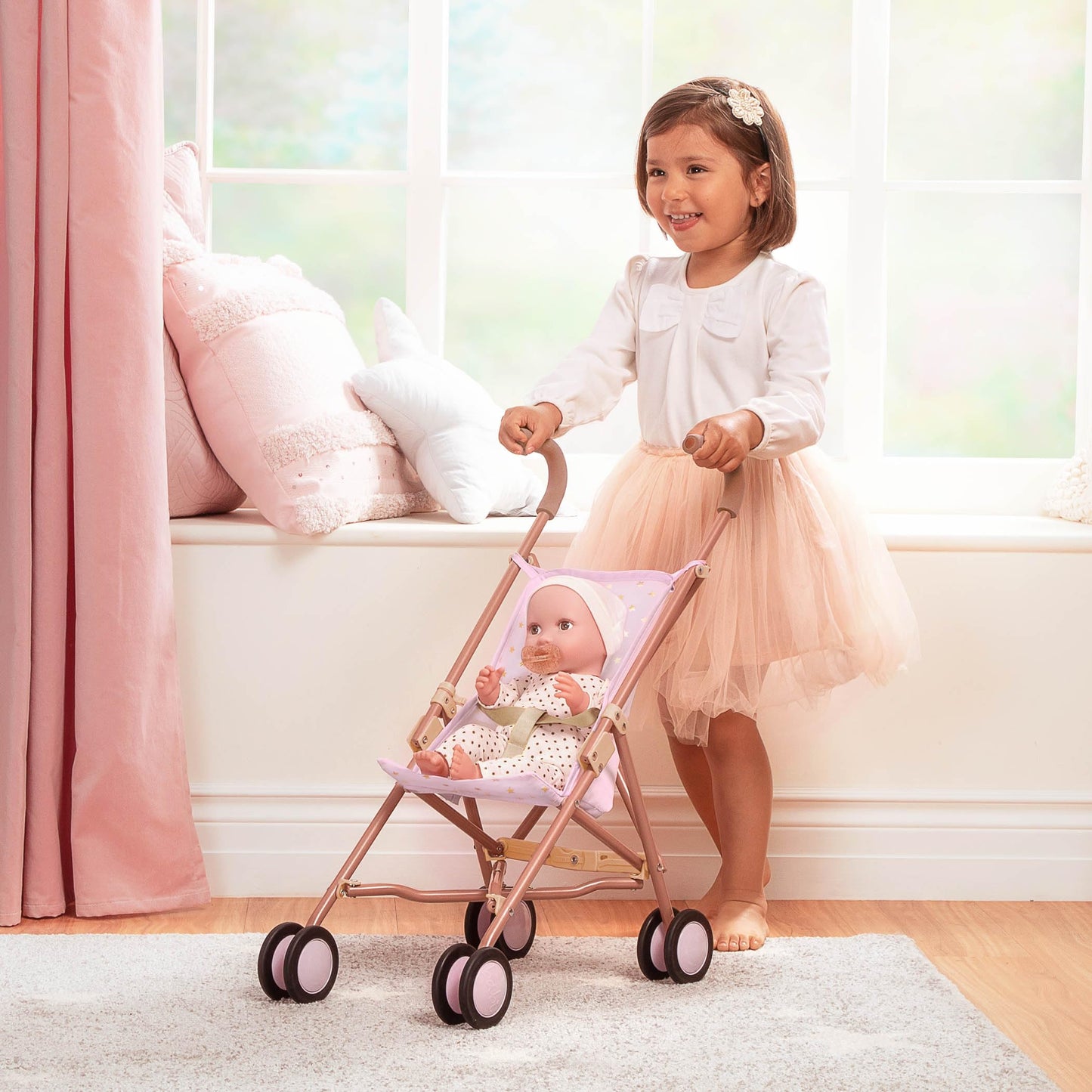 Lullababy - Doll Stroller - Foldable Frame - Star-Print Design - Baby Doll Accessories - Toys For Kids Ages 2 & Up - Baby Doll S