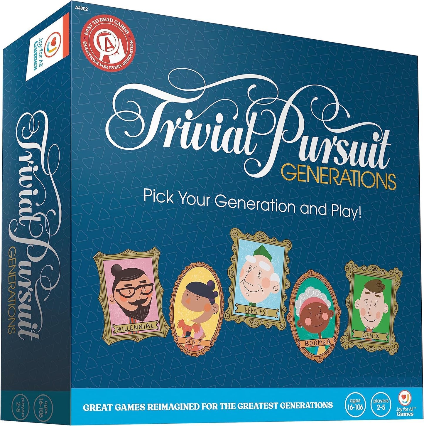 JOY FOR ALL Trivial Pursuit Generations - Trivia Game for Seniors with Easy-to-Read Cards - Model A4203 - Memory Activity for Elderly