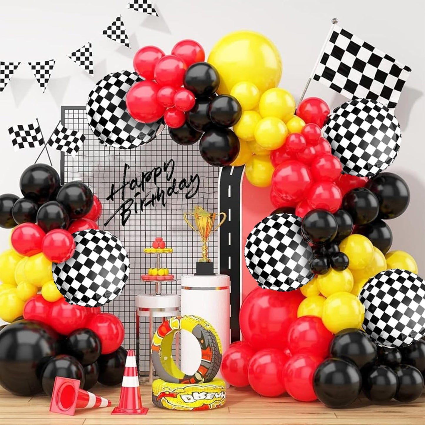 Race Car Balloon Arch Garland Kit, Red Yellow Black Balloon Arch Kit, Race Car Balloons Race Car Theme Party Decorations, Red Ye