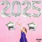 Katchon, 3Pc 40' & 18' Silver Star & Number 2025 Graduation Balloons - Helium Supported, Metallic Finish, Ideal For Graduation Decorations 2025, Children
