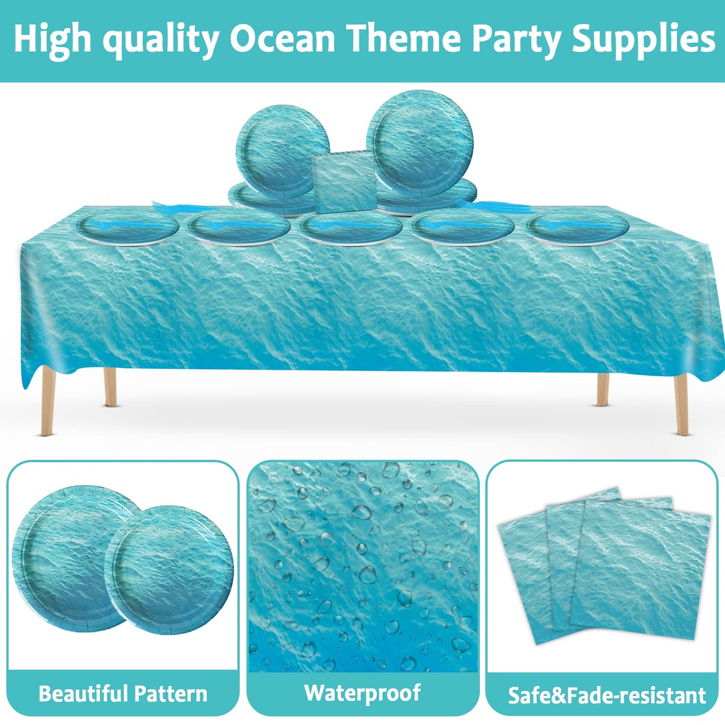Gisgfim 98 Pcs Ocean Sea Party Supplies Ocean Waves Party Plates Ocean Sea Party Tablecloth Ocean Theme Party Decorations For Ad