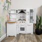 Sunnydaze Cozy Corner Interactive Play Kitchen Set For Kids - Wooden Kitchen Playset With Stainless Steel Accessories - White