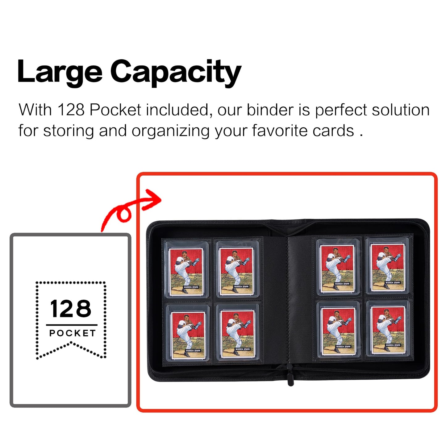 Toploader Binder  Holds 128 Top Loaders - 4 Pocket Top Loader Binder for 3 x 4 Rigid Card Holders for Trading Cards or Sports Cards  Model A - Classic Red