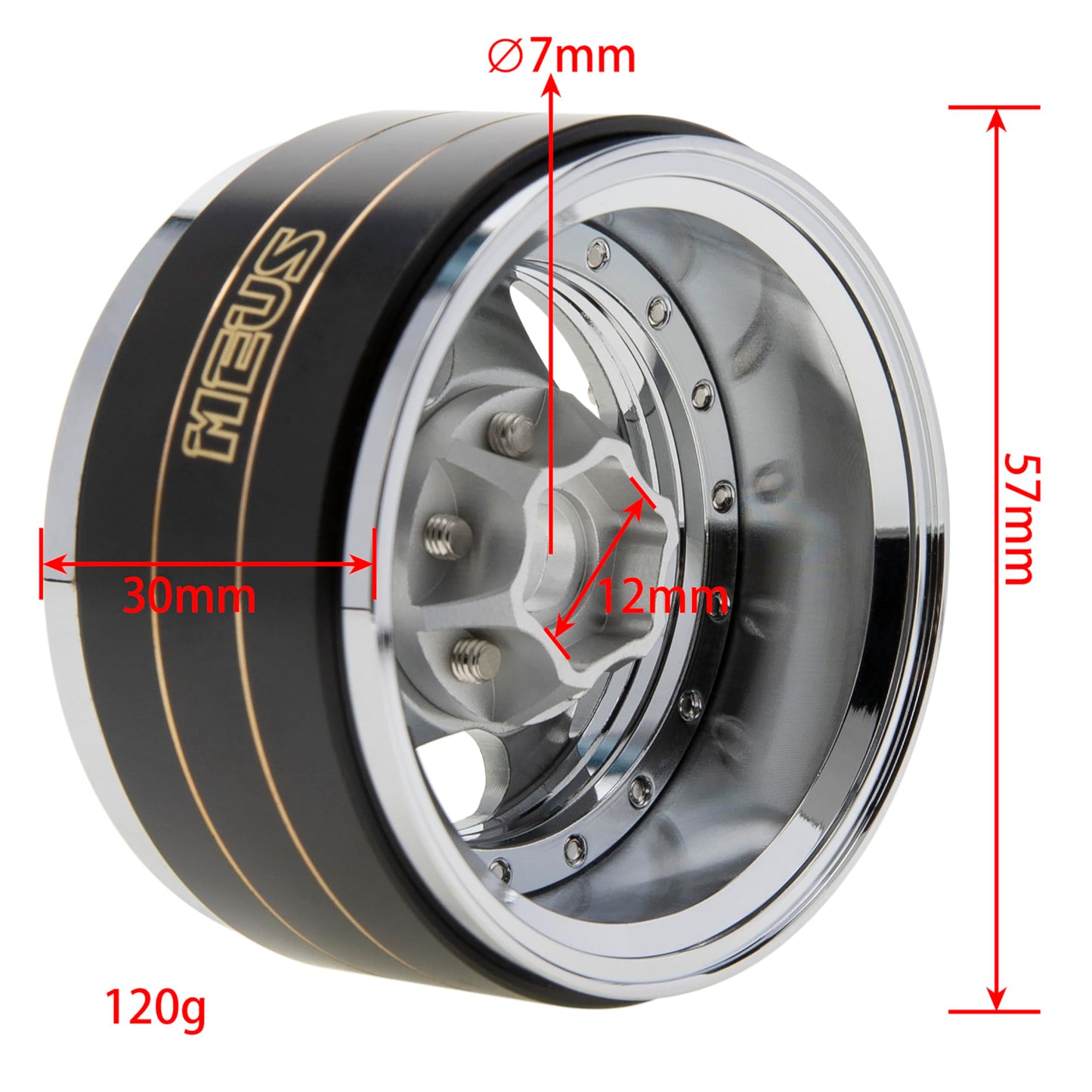 MEUS RACING 1.9'' Beadlock Wheels Rims, 120.5g Brass & Aluminum Deep-Dish Wheels for 1/10 RC Crawler SCX10 TRX4 VS4-10 Gen8 (C-T