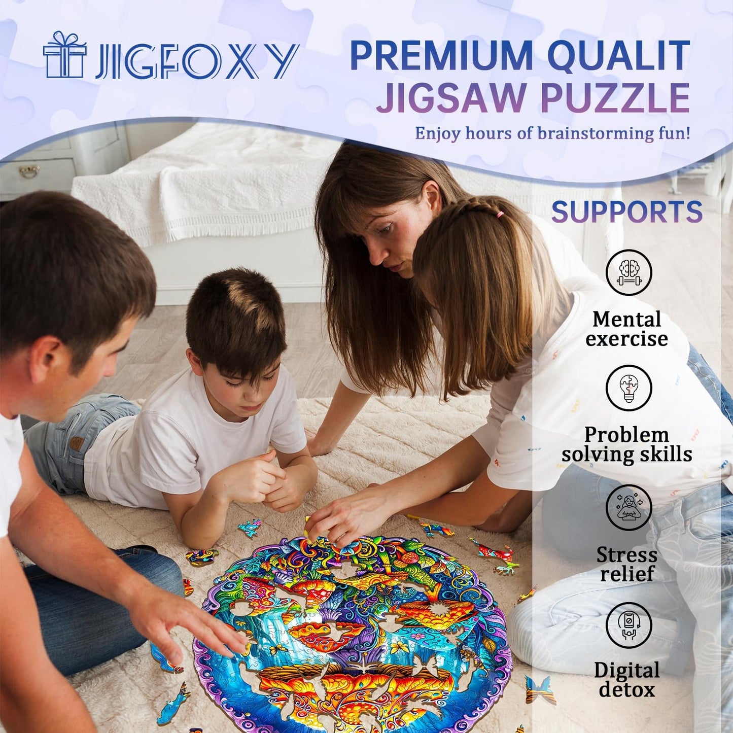 Jigfoxy Wooden Puzzles for mature-themeds  Magical Mushrooms Wood Puzzles mature-themed  Unique Animal Shape Wooden Jigsaw Puzzles  Birthday Gifts for Puzzles Lovers Family Friend (L-13.3 * 13.3in-290pcs)