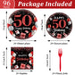 96 Pcs 50th Birthday Plates and Napkins Party Supplies 50 Years Old Birthday Party Tableware Set Red Black Dinner Dessert Plates